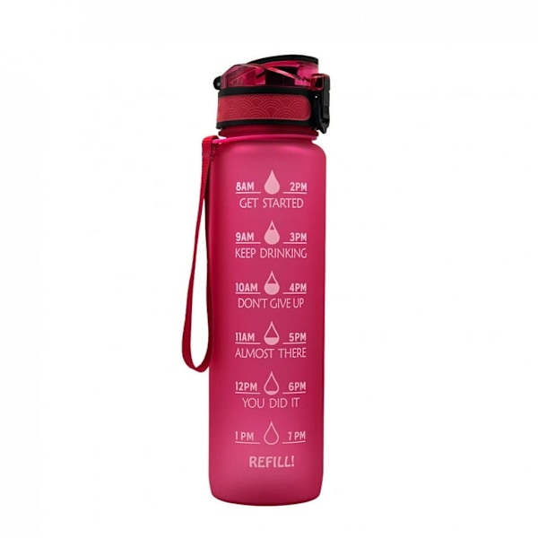 32-34 oz Motiverande Vattenflaska med Tidsmarkeringar, Sugrör, Läcksäkert Tritanlock, BPA-fri Rosröd