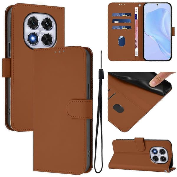 PU-deksel i solid farge for Redmi Note 14 Pro 5G / 14 Pro+ 5G Brown