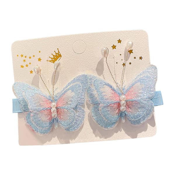 Merryso 1 Par Hårklemmer Søde Dekorative 3D Sommerfugl Blonde Broderede Hårnåle Tilbehør Blue