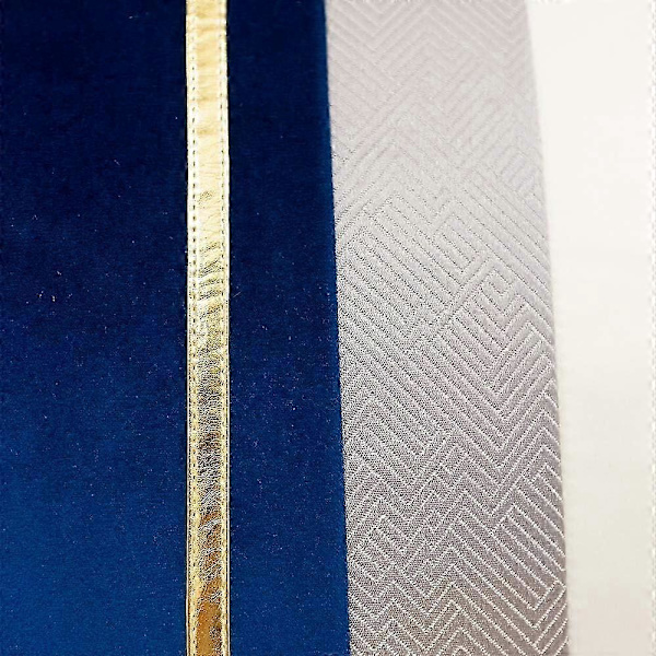 Marinblå Vit Guld Läder Randig Patchwork Sammet Kuddfodral ... Navy Blue