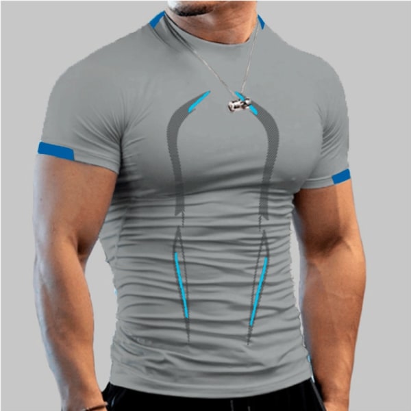 Sommar Herr Fitness Gym T-shirt Snabbtorkande löparskjorta Andningskompression Sporttröja Man Gym Träning Mode T-shirt Tibetan blue XL