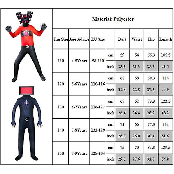 Skibidi Toalett Skräckspel Cosplay Jumpsuit Performance Kostym Barn Pojkar Flickor TV Man Kameraman Halloween Karneval Maskerad -a Ljudman Audio man 7-8 Years