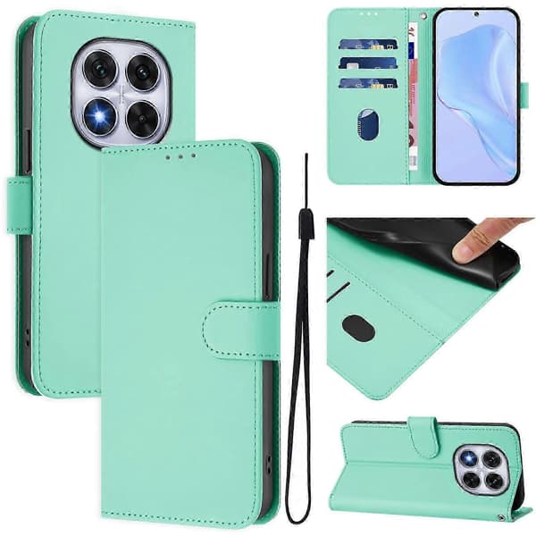 PU-deksel i solid farge for Redmi Note 14 Pro 5G / 14 Pro+ 5G Mint Green