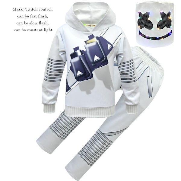 DJ elektronisk musik Marshmello tröja i samma stil som Marshmello kostymdräkt+blinkande ljushuva suit+flashing light hood 130cm