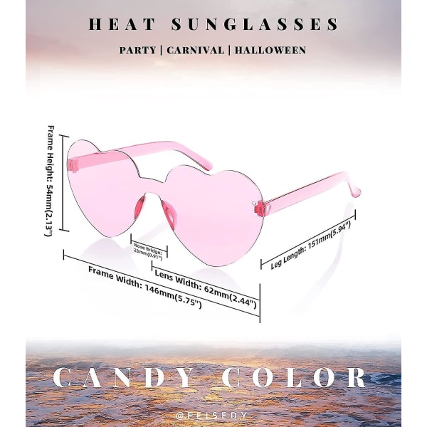 2-pack båglösa hjärtformade solglasögon kvinnor One Piece Transparenta trendiga kärleksglasögon Pink- Pink