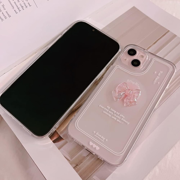 Kompatibel med iPhone-deksel, Søt 3D Rosa Sløyfe Slank Gjennomsiktig Estetisk Design Kvinner Jenter Glitter Beskyttende Telefondeksel for iPhone 15 Pro