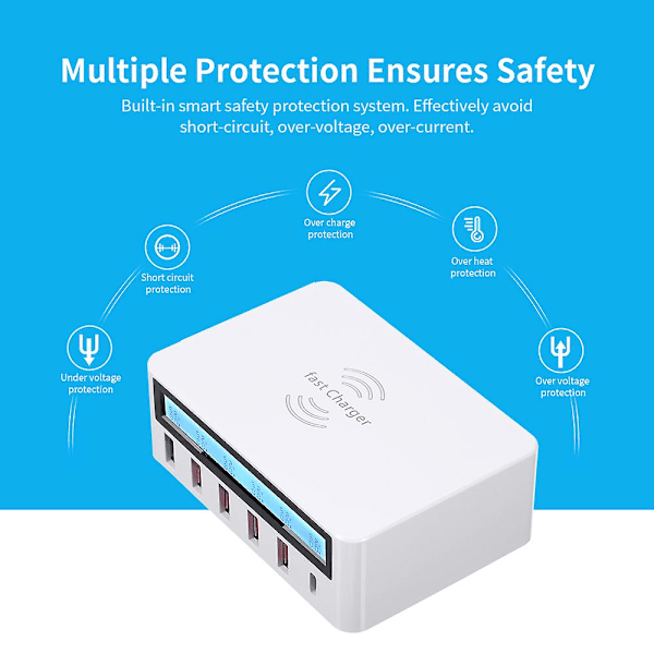 Smart ladestation med 6 porte LCD USB-ladedock trådløs oplader med universel kompatibilitet ladestation til familie- og kontorbrug