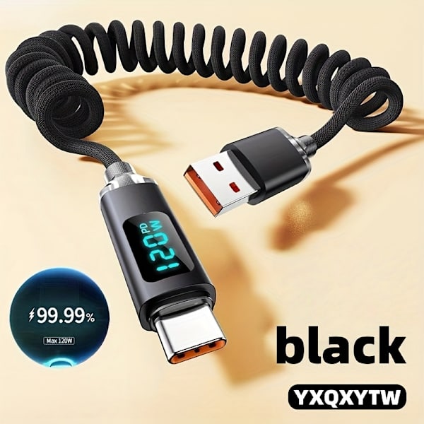 USB A til Type-C Superrask Ladekabel | 1/2 Meter, Nylonflettet Black 2M=6.6FT