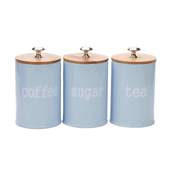 3-pack köksbehållare med lufttätt lock för matförvaring, förvara kaffe Blue