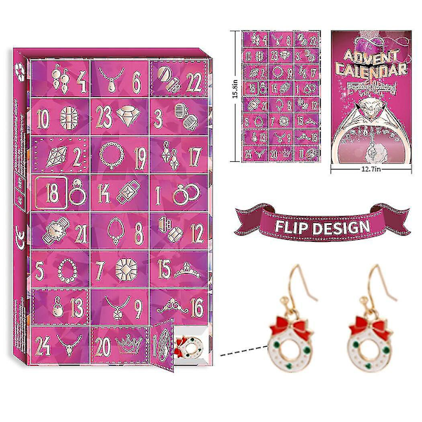 Halsband Jul Nedräkningskalender 24st Ring Halsband Örhängen Advent Nedräkningskalender Julklappsset För Flickor Barn 4