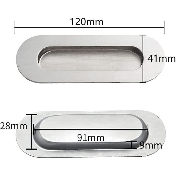 4 Stycken Skjutdörrhandtag Ovalt Infällt Handtag Skålhandtag Rostfritt Stål Infällt Dörrhandtag Med Skruvar För Skåp Skjutdörrar Silver