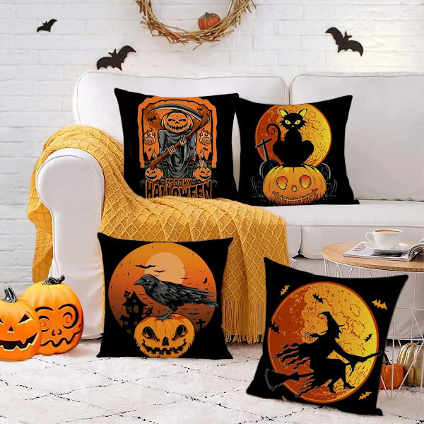 Halloween Putetrekk Happy Halloween Dekor Til Hjemmet Spøkelse Gresskar Edderkopp Putetrekk Horror Festutstyr Knask Eller Knep