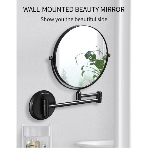 Rund väggspegel 3x1 förstoringsglas svart mässing dubbelsidig skönhet 360 vridbar badrumsspegel |