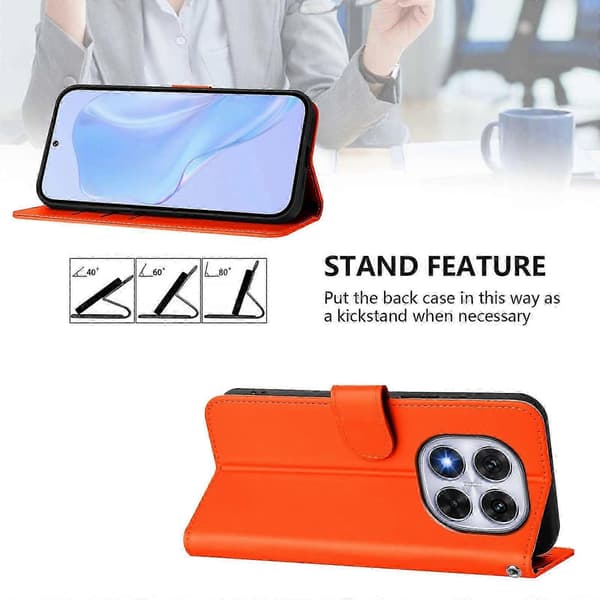PU-deksel i solid farge for Redmi Note 14 Pro 5G / 14 Pro+ 5G Orange