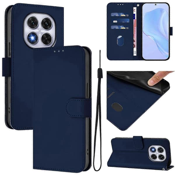 PU-deksel i solid farge for Redmi Note 14 Pro 5G / 14 Pro+ 5G Navy Blue