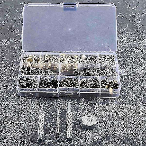 100 Set Läder Tryckknappar Kit, 12.5mm Metall Knapp Tryckknappar, 4 Färg Läder Tryckknappar Fo