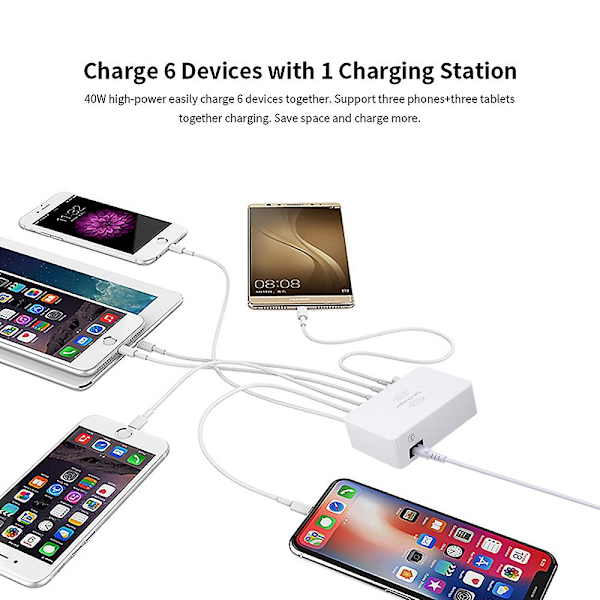 Älykäs latausasema 6 portilla LCD USB-lataustelakka Langaton laturi yleisellä yhteensopivuudella Latausasema perhe- ja toimistokäyttöön