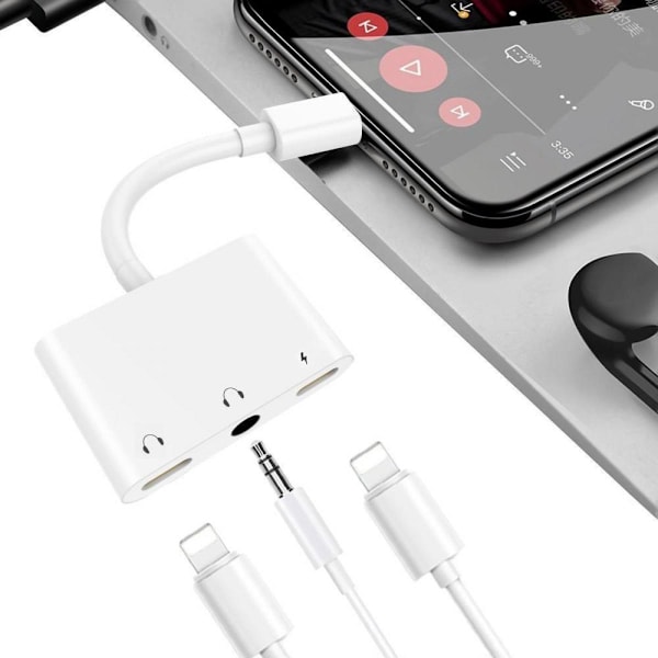Mini Dual Lightning -jakajasovitin AUX-äänimuunnin kahdella 3,5 mm:n kuulokeliitännällä - 3654657661427