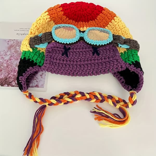 Håndlavet Hæklet Pilot Hue til Efterår og Vinter, Trendy Hat til Kreative Individer Purple One-size