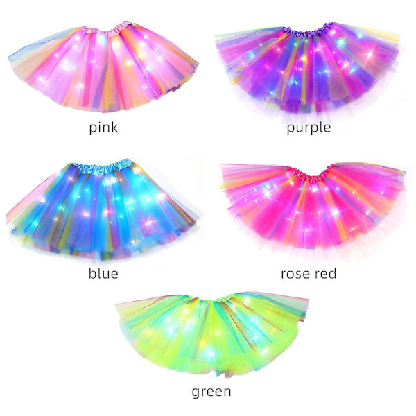 Lysende LED Tutu Nederdel Til Piger 2-12 År, Elastisk 3-Lags Lys Prinsesse LED Danse Nederdel