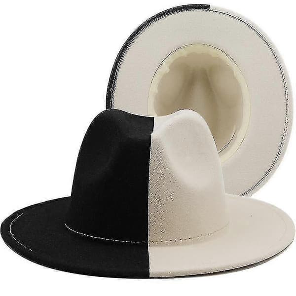 Patchwork Ullfilt Jazz Fedora Hatt for Unisex white black 56-58CM