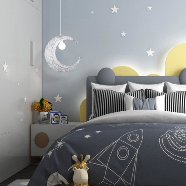 30cm månljuskrona, 220V E27 smidesjärn LED-lampa utan glödlampa, smidesjärn silverkrona i sovrum, matsal, barnrum