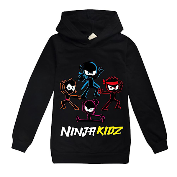 Ninja Kidz Tryckt Hoodie Långärmad Tröja med Huva Pullover Svart Black 9-10Years