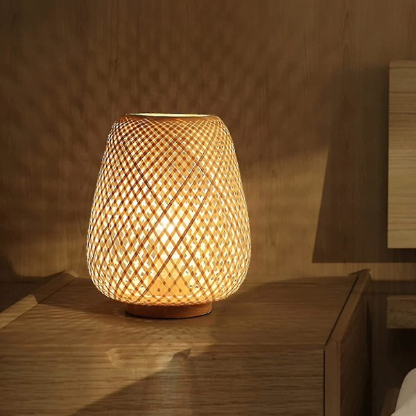 Bambuvävningslykta Bordslampa Sänglampa Japansk stil Enkel dekorativ bordsljusbelysning Bambuvävbordslampaskärm för sovrum, vardagsrum