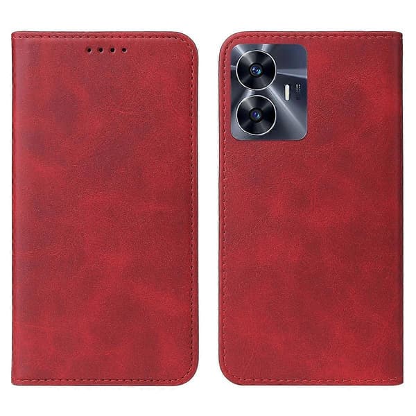 Magnetisk Stängning Läder Telefonfodral Red For Realme C55
