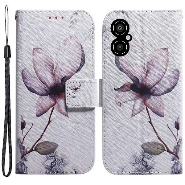 Magnetisk Lås Anti-fall PU-deksel Med Stativ Og Stropp For Din Xiaomi Poco M4 5g - Rosa Blomst