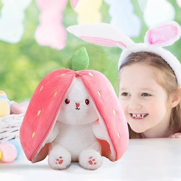 Easter Bunny Hide & Seek Bunny Plyschleksaker,morot Jordgubbskanin Kudde Mjukleksak Heminredning Påskpresenter till barn Strawberry Bunny 25cm