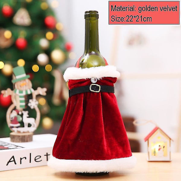 Kreativ Jul Vinflaskset Gyllene Sammet Klänning Vinflasköverdrag Vinflaskpåse Ärm Jul Nyår Middagsbordsdekor Styles 14
