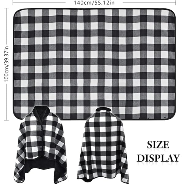 Svart Fleece Poncho for Kvinner - Varm Vinterkappe med Knapper