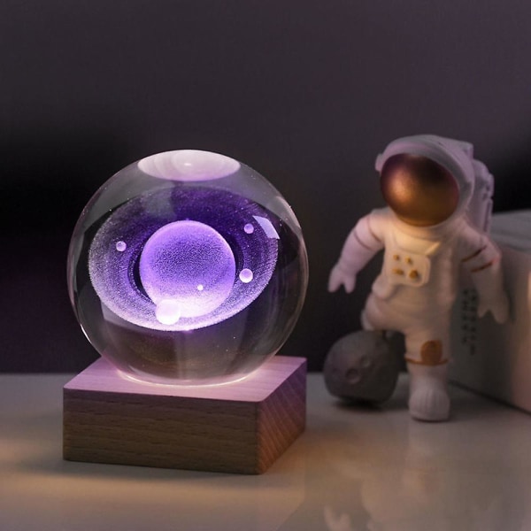 Planet 3d Lasergravyr Crystal Ball Moon Globe Bordslampa USB Led Nattljus Heminredning Saturn