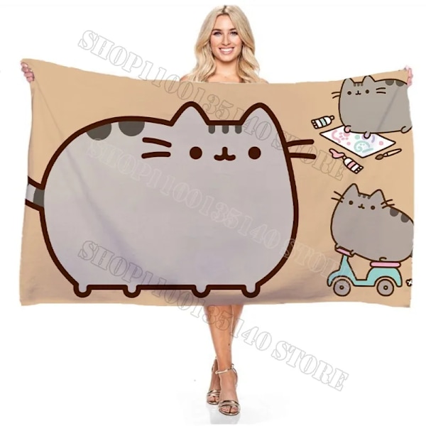 Söt Pusheen Katt Badrock Barn Vuxen Badhanddukar Tecknad Vinter Varm Badrum Badhanddukar Anime Tryck Badrock Badhandduk-2 Bath Towel-2 140x70cm