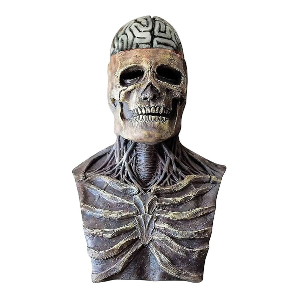 Halloweenfest Skrämmande hjärna som rör sig käken Latex Helhuvud Skalle Mask Skeleton Cos Grey Brain Mask