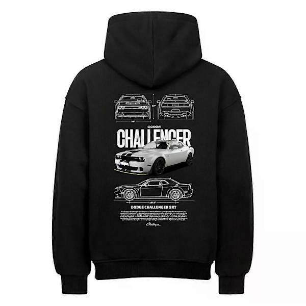Challenger Srt Sort Hættetrøje Pullover ROCKINSTONE (Bagtryk) L