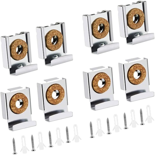 8 st Spegelväggfäste Spegelhållare Spegelklämma Ramlös Spegelglas Väggmontering Fästkit med Pluggar
