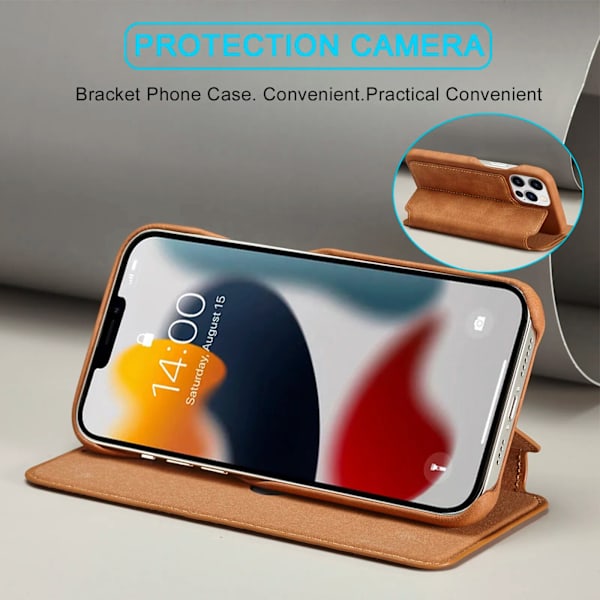Luksus Tyndt Læder Etui Flip Cover til iPhone 15 Stand Magnetisk Coque Slots