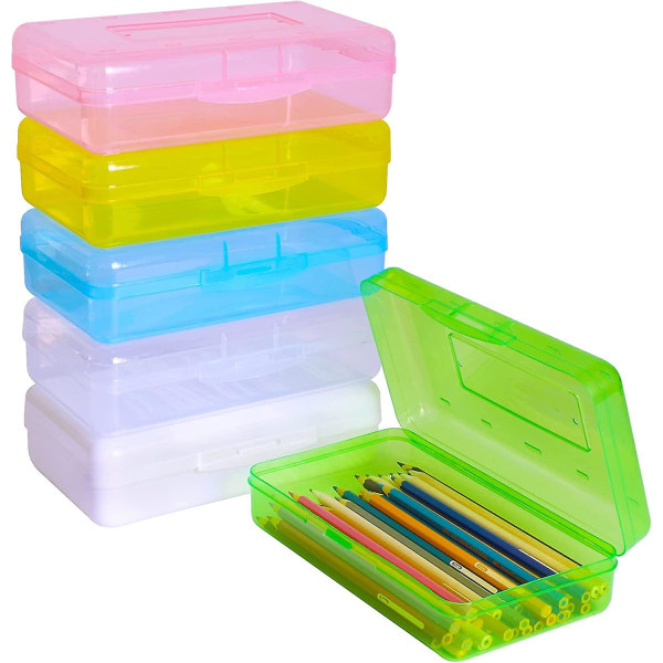 6-pack pennask i plast, case med stor kapacitet med snäpptätt lock för barn, skola och kontor