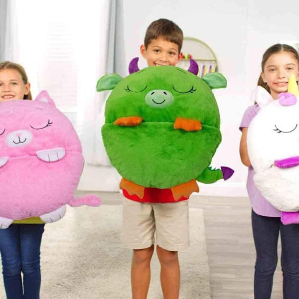 Happy Nappers Stort Legepude og Sovepose, Sjove Børne Pyjamas Soveposer i Ét Stykke, Til Overraskede Børn (Pink)-WELLNGS NO:5
