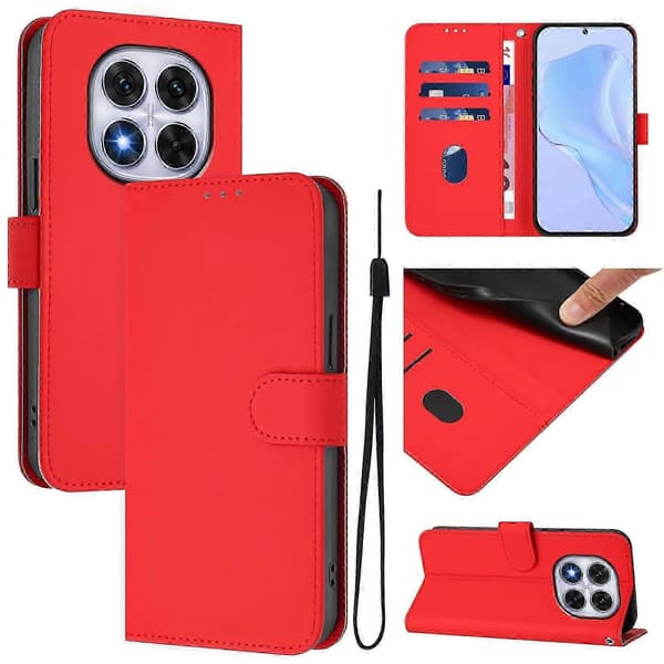 PU-deksel i solid farge for Redmi Note 14 Pro 5G / 14 Pro+ 5G Red