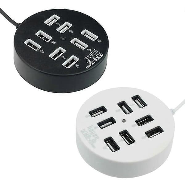 USB 8 Porter Boks Multi Dataoverføring USB 2.0 Hub Rund Form Multi-Port Splitter Lader Adapter Erstatning med LED for USB-enheter, Telefon, USB