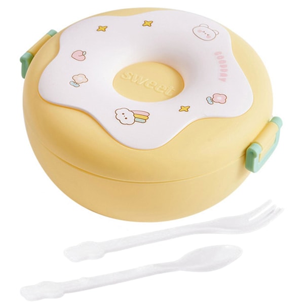 Söpö sarjakuva Donitsi 1000ml Lounasrasia Mikroaaltouunin kestävä Bento-rasia lokeroilla Koulutarvikkeet (LGL) Yellow