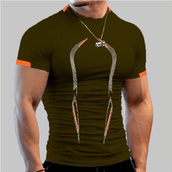 Sommar Herr Fitness Gym T-shirt Snabbtorkande löparskjorta Andningskompression Sporttröja Man Gym Träning Mode T-shirt Army Green XL