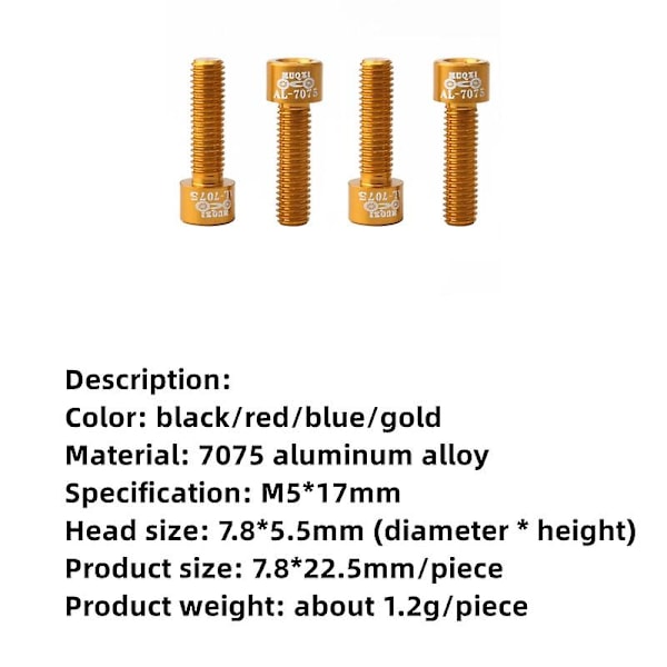 6 stk./sæt Cykelstyr Skruer Titanium-belagt Rustfrit Stål M5*18mm Mtb Cykel