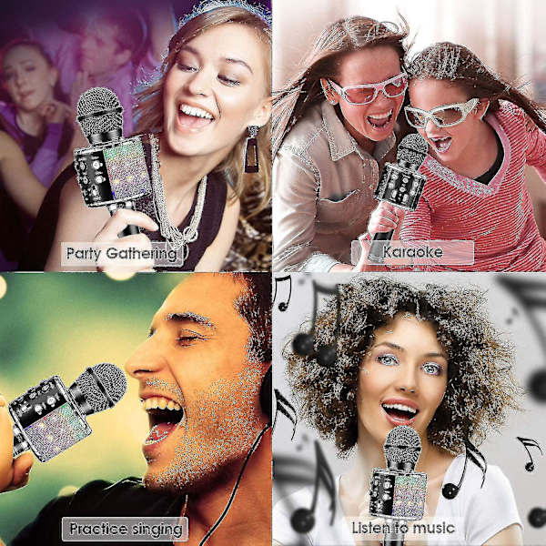Karaoke Bluetooth-mikrofon, 5-i-1 inspelning & sångmikrofon för barn och vuxna (svart) pink