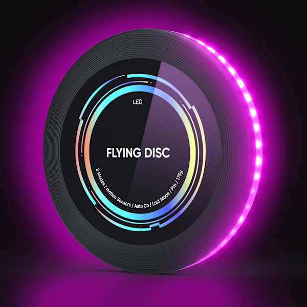 Lysande Frisbee - RGB-ljus, Uppladdningsbar, 50 LED-lampor Superstark, Rörelsesensor Smart Läge, Lämplig för Uteplats, Gräsmatta, Utomhuslekar (lila) purple