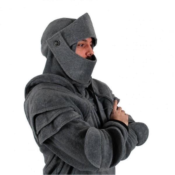 Herre Genser Ensfarget Frontlomme Pullover Hettegenser Middelalderstil Ansiktsdeksel Hette Ridder Genser Halloween Klær Grey M