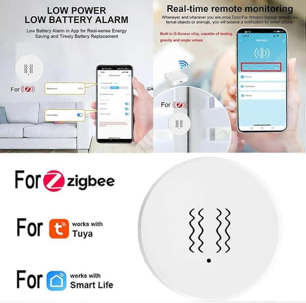 Bevægelsessensor Vibrationssensor Hældningssensor Vibrationsalarm til Tuya til Zigbee Smart Vibrationssensor Hældningssensor